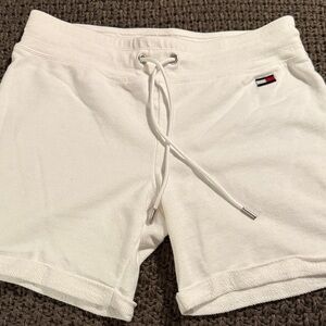 Tommy Hilfiger White Terry Drawstring Shorts with Signature Flag
